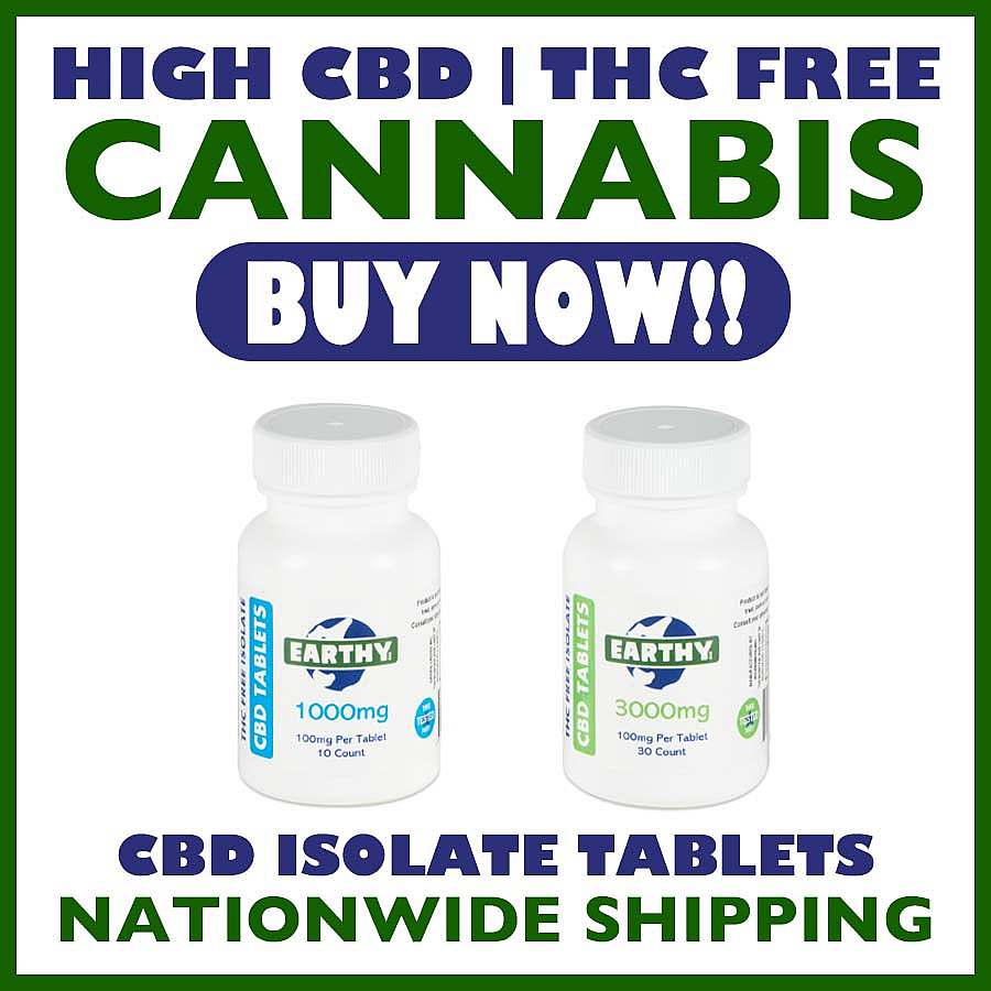 Earthy Now brand CBD isolate tablets. THC free. 1000mg and 3000mg. Best cannabis products for sex